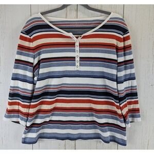 Croft Barrow Size Large Multicolor Stripe 3/4 Sleeve Womens Cotton Top‎
